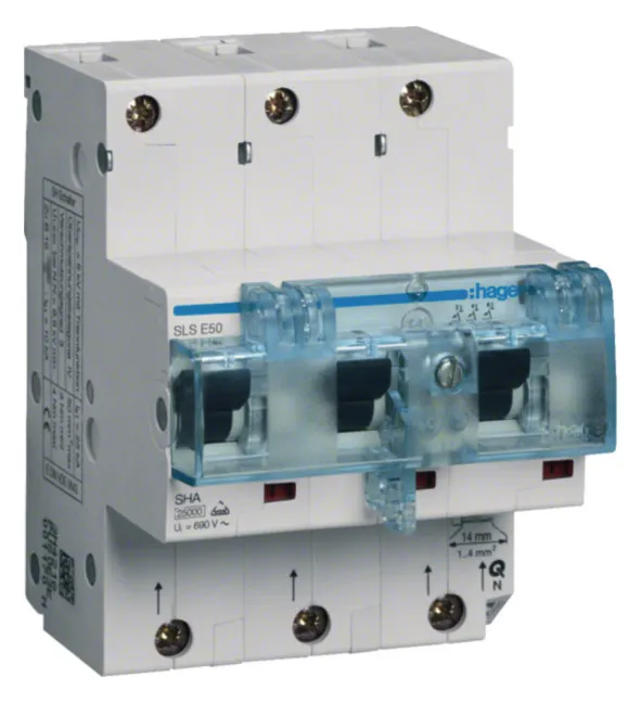 HAGER HTN350E SLS-Schalter 3-polig E-Charakteristik 50A für Hutschienenmontage